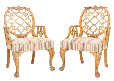 Oscar De La Renta Chinoiserie Armchairs, Pair