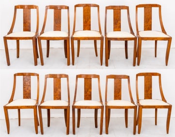 Art Deco Burl Elm Gondola Dining Chairs, 10