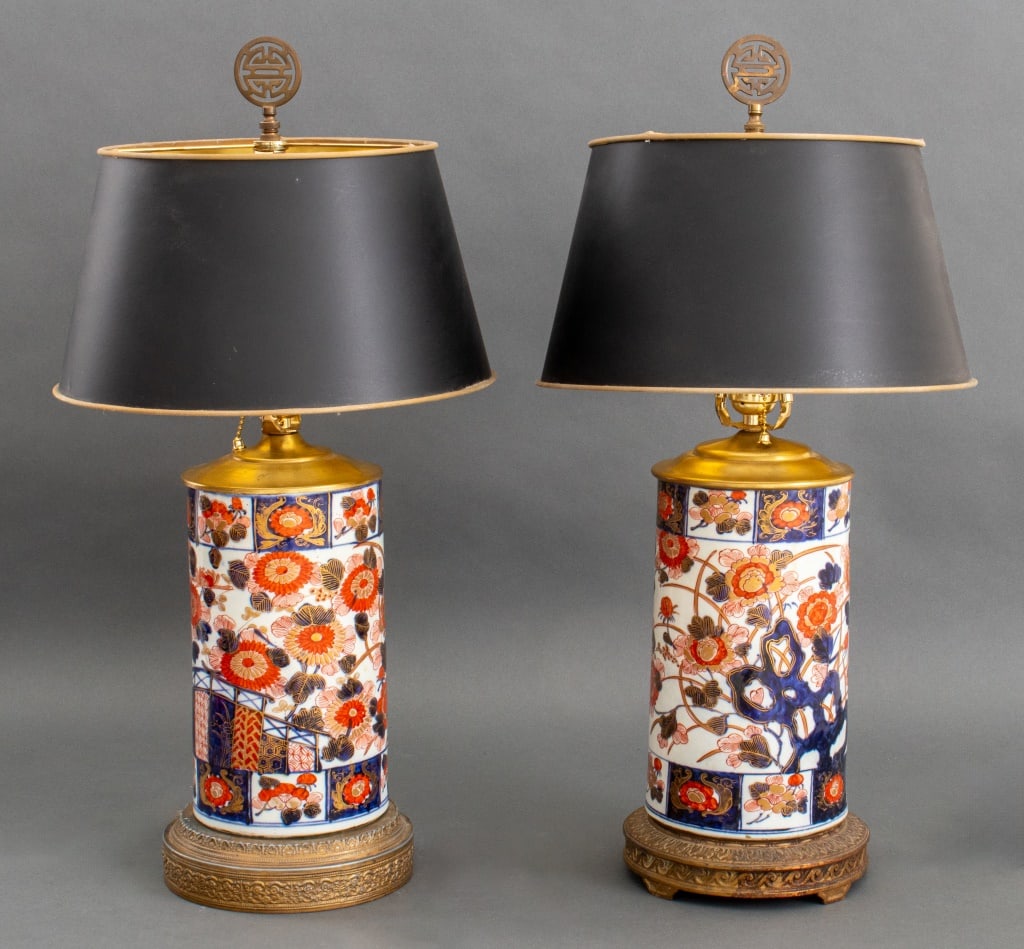 Japanese Imari Porcelain Vase Mounted Lamps, Pair (1 of 12)