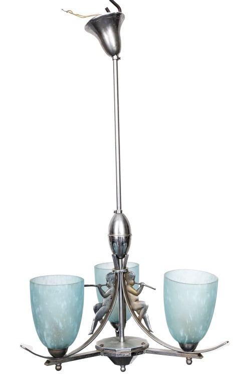 Art Deco Steel & Glass Chandelier (1 of 5)