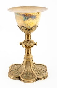 Gothic Revival Silver Gilt Chalice & Paten