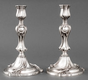 Christofle Silver Plate Candlestick Holders, Pair