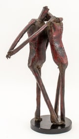 Brutalist Nude Male Couple Metal Sculpture