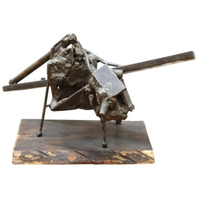 Brutalist Welded Metal Assemblage Sculpture