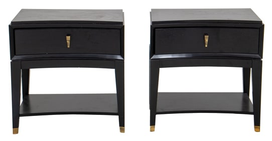 Art Deco Style Ebonized Bedside End Tables, Pair