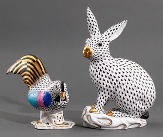 Herend Black Fishnet Animalier Sculptures, 2