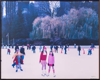 Tina Barney "The Skaters" Chromogenic Print, 2004: Tina Barney (American, b. 1945), "The Skaters", Chromogenic Print in Colors, 2004, signed, dated, and numbered "#19" lower right, black metal frame. Image: 29.5" H x 37.75" W; frame: 30.5" H x 38.5"