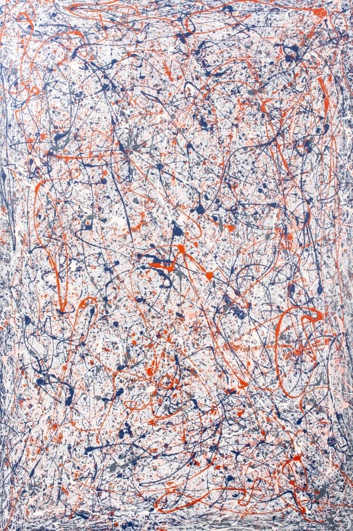 Jackson Pollock Style Abstract Oil on Canvas: Jackson Pollock (American, 1912-1944) Style Abstract Compostion, Oil on Canvas, mid-20th century, labeled to verso "Former Collection of (Mabi)", unframed. 72" H x 48" W. Provenance: From an Upper Wes