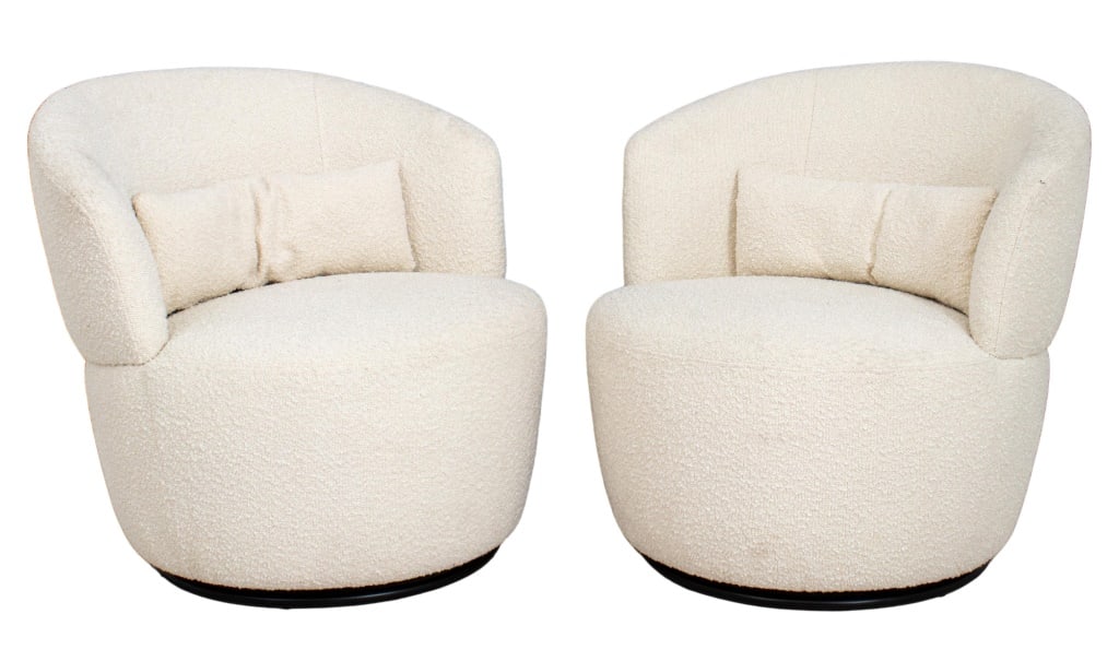 Kagan Style Upholstered Swivel Tub Chairs, Pair (1 of 8)