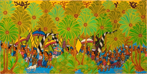 I Ketut Tagen "Procession Scene" Acrylic on Canvas