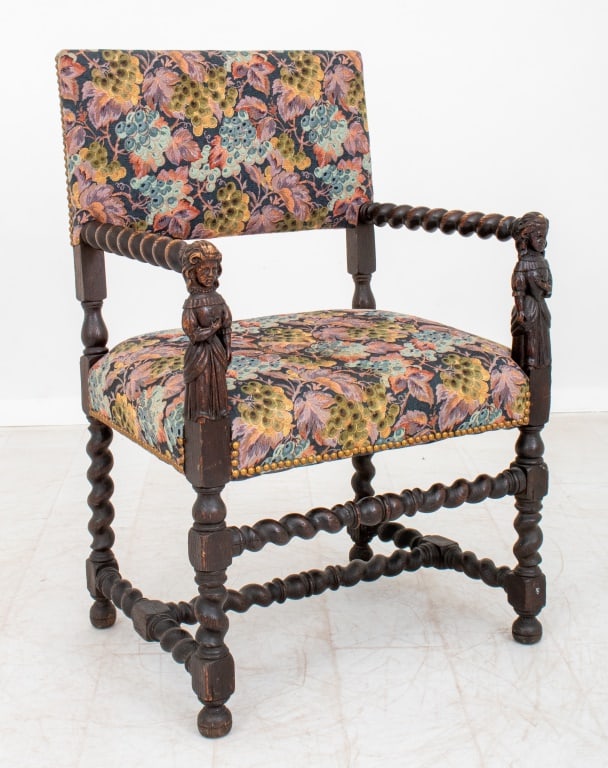Baroque Style Barley Twist Upholstered Armchair (1 of 10)