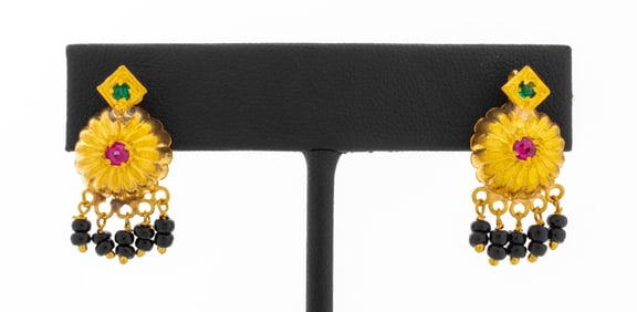 18K Yellow Gold Indian Wedding Style Earrings