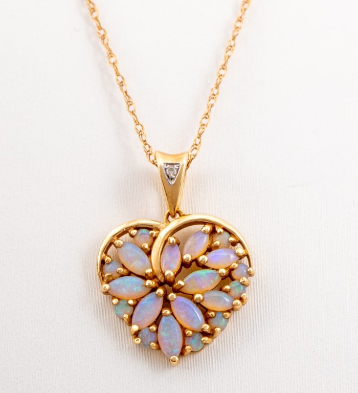 14K Yellow Gold Opal Heart Pendant Necklace (1 of 9)