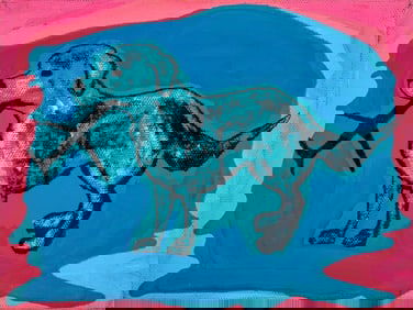 Brian Leo "Dog & Airplane" Acrylic on Canvas