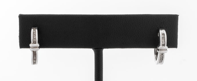 14K White Gold Diamond Huggie Earrings