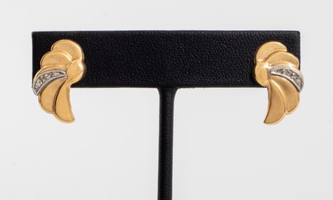 14K Yellow Gold Swirl Diamond Earrings