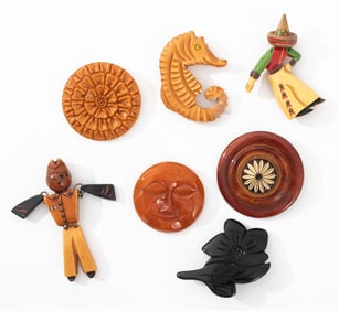 Carved Bakelite Brooches, 7