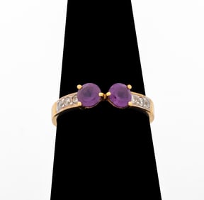 14K Yellow Gold Amethyst Diamond Ring