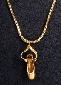 14K Yellow Gold Slipper Pendant Necklace