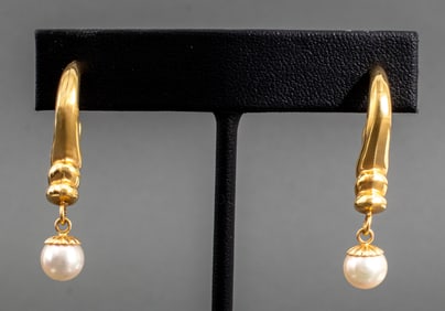 14K Yellow Gold Pearl Drop Earrings