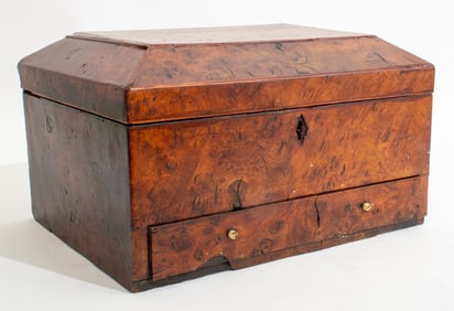 English Burl Walnut Jewelry Box, 19th C.