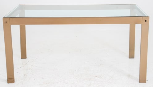 Modern Glass Inset Enameled Metal Dining Table