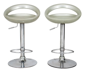 Space Age Style Chrome Swivel Bar Stools, Pair