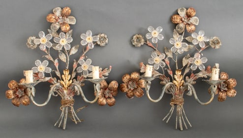 Bagues Style Patinated Metal Two-Arm Sconces