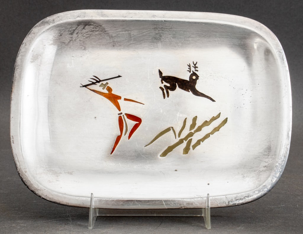 Castillo Silver Plate "Pluma Azteca" Enamel Tray (1 of 5)