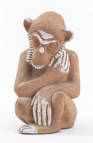 Studio Art Pottery Seated Monkey Sculpture