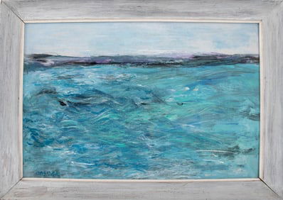 Joan Shapiro Aqua Blue Seascape Oil on Masonite