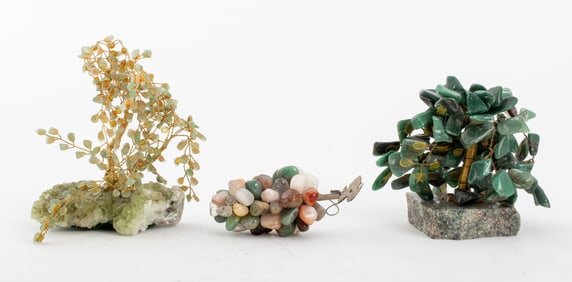 Jade & Hardstone Trees & Grape Bunch Statues, 3