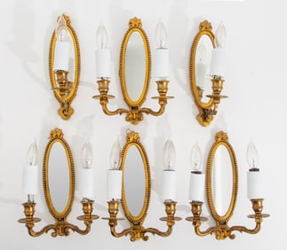 Gilt Metal Mirrored Sconces, 6
