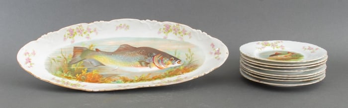 Austrian Transfer Decorated Fish Service, ca. 1905