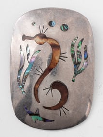 Taxco Silver Enamel & Abalone Shell Pin Pendant