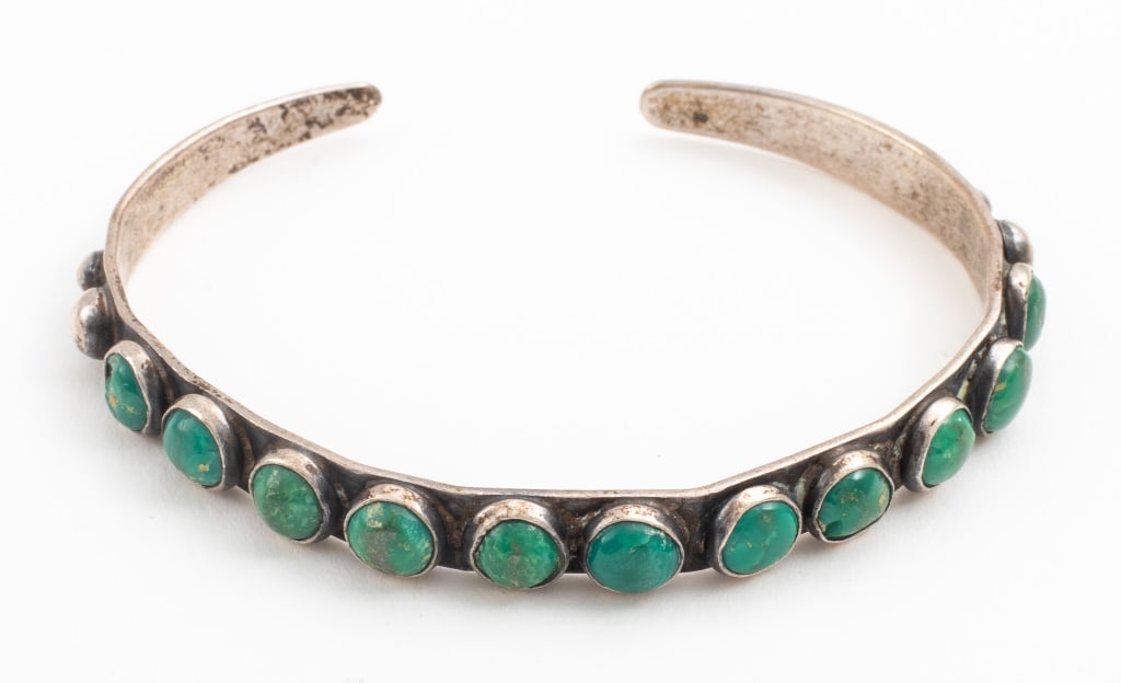 Native American Silver & Turquoise Bangle Bracelet (1 of 5)