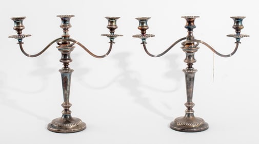 Georgian Style Silver Plate Candelabra, Pair