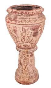 Etruscan Revival Pottery Jar on Pedestal Stand