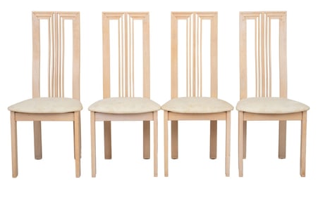 Postmodern Cerused Wood Tall Back Chairs, 4