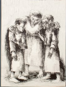 Louis Wolchonok Figural Group Ink on Paper