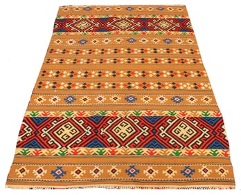 Tan Woven Geometric Kilim Rug, 6' L x 3' 11" W