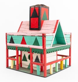 Folk Art Painted Wooden Dollhouse
