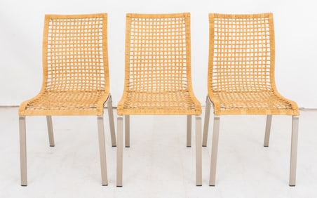 "Nandor" Wicker and Chrome Dining Chairs, 3