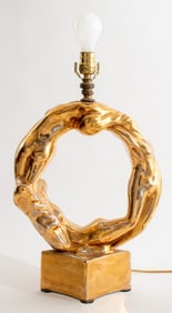 Circular Gilded Ceramic Figural Table Lamp