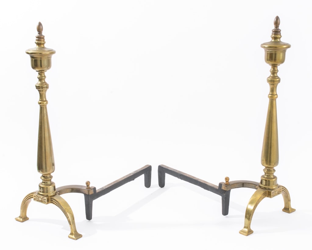 Federal Style Brass Andirons, Pair (1 of 8)