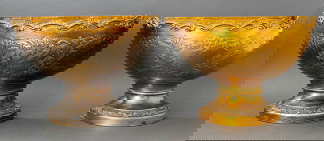 Gilt Metal Demilune Planters, Pair