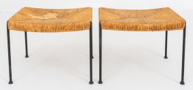 Paul McCobb Style Jute Wrapped Iron Benches, 2