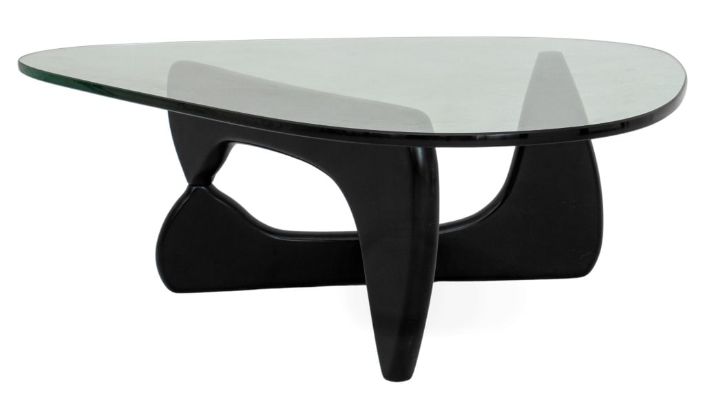 Isamu Noguchi for Herman Miller IN-50 Coffee Table: Isamu Noguchi for Herman Miller IN-50 Coffee Table, ebonized walnut base with glass top, apparently unmarked. 15.75" H x 50" W x 36" D. Provenance: From a TriBeCa Penthouse Collection. Keywords: Furni