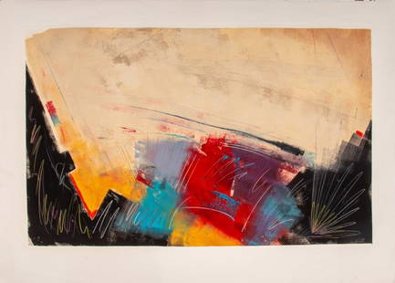 Kamy Deljou Abstract Composition Color Lithograph: Kamy Deljou (Iranian, b. 1957), Abstract Composition, Lithograph in Colors, apparently unsigned, unframed. Image: 24" H x 36" W; sheet: 29.5" H x 42" W. Provenance: From a West 12th Street Estate.