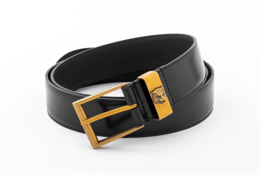 Gucci Tiger Head Motif Black Leather Belt (1 of 7)